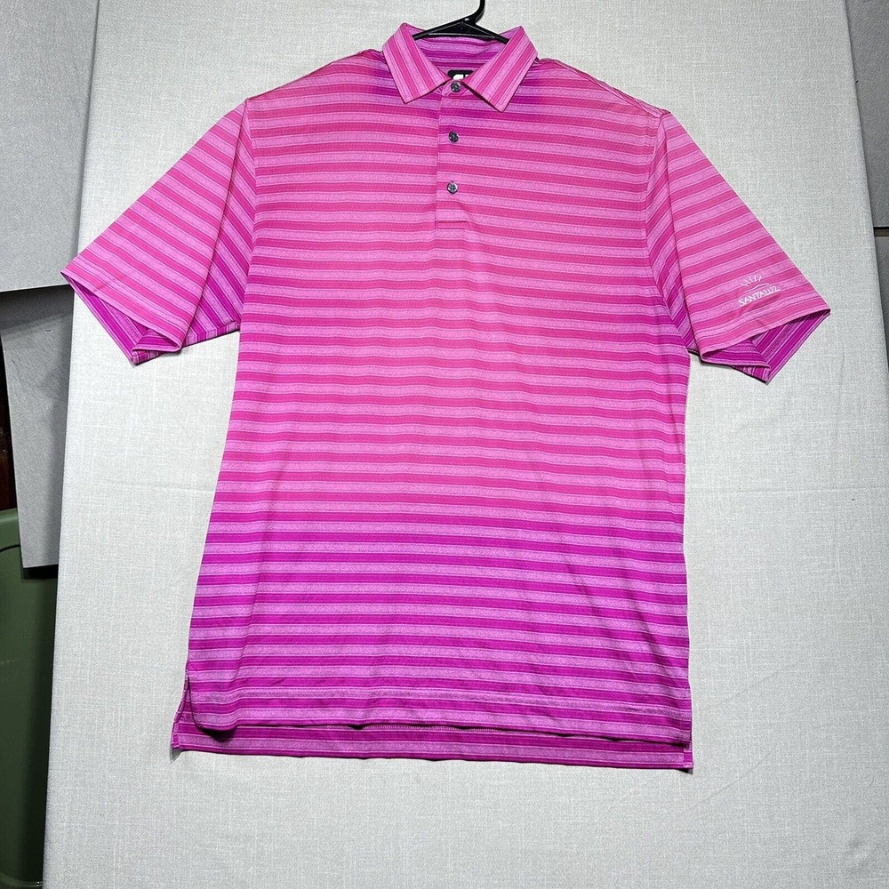 Footjoy Polo Shirt Men’s Size L Pink Striped Short Sleeve Golf Santa Luz